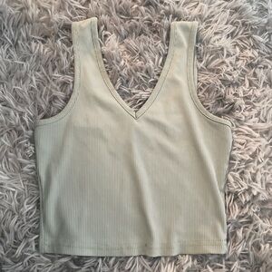 Ribbed V-Neck Tank Top - Green